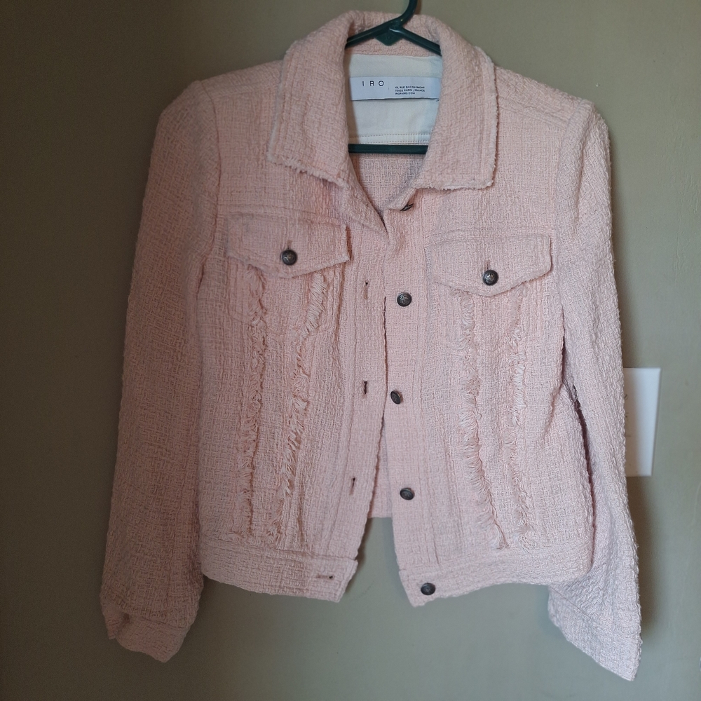 Designer Tweed IRO Women's Button Up Pastel Pink Jacket XS